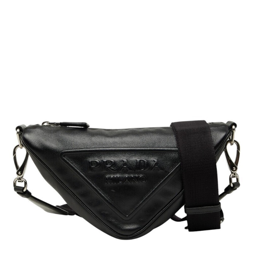 Prada Triangle Plate Crossbody Bag Black Leather